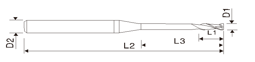 EMA13 2 Flute Micro Square End Mill, Long Neck End Mill