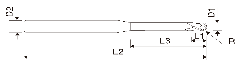 EMA14 2 Flute Micro Ball End Mill, Long Neck End Mill