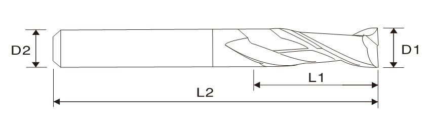 EMA02 2 Flute Square End Mill, Long Length