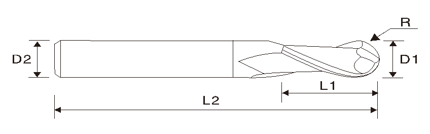 EMA05 2 Flute Ball Nose End Mill, 37°Helix, Regular Length