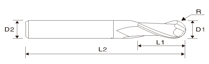 EMA06 2 Flute Ball Nose End Mill, 37°Helix, Long Length