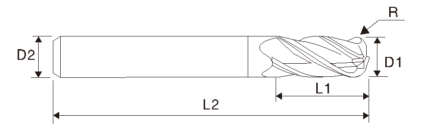 EMA09 4 Flute Corner Radius End Mill, Regular Length