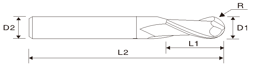 EMT06 2 Flute Carbide Ball Nose End Mill, Long Length