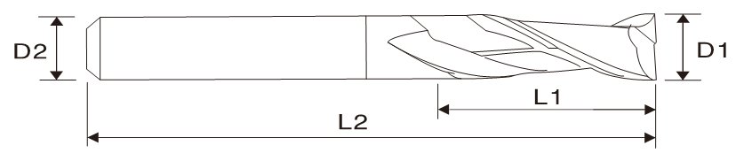 EME02 Carbide, 2 Flute Square End Mills with Long Neck