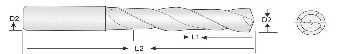 Solid Carbide Drill, 5xD, DIN6537, without Coolant Holes